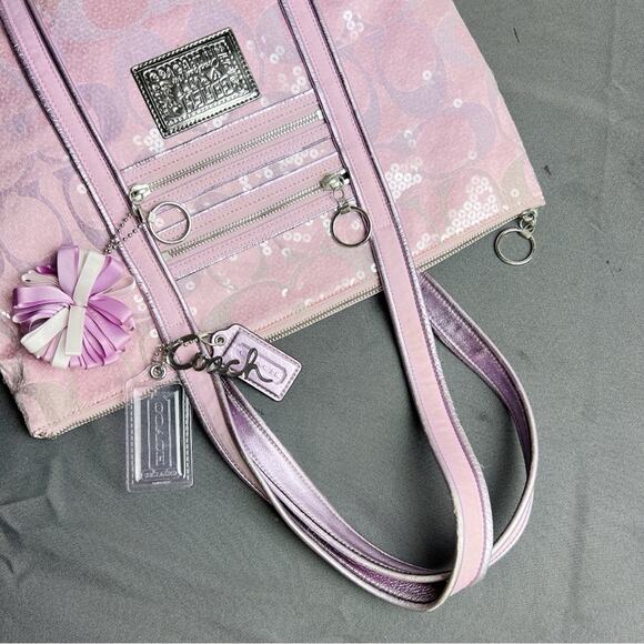 Coach Poppy Signature Sequins Limited Edition Pink Purple Glam Tote bag 14536 - Picture 8 of 10